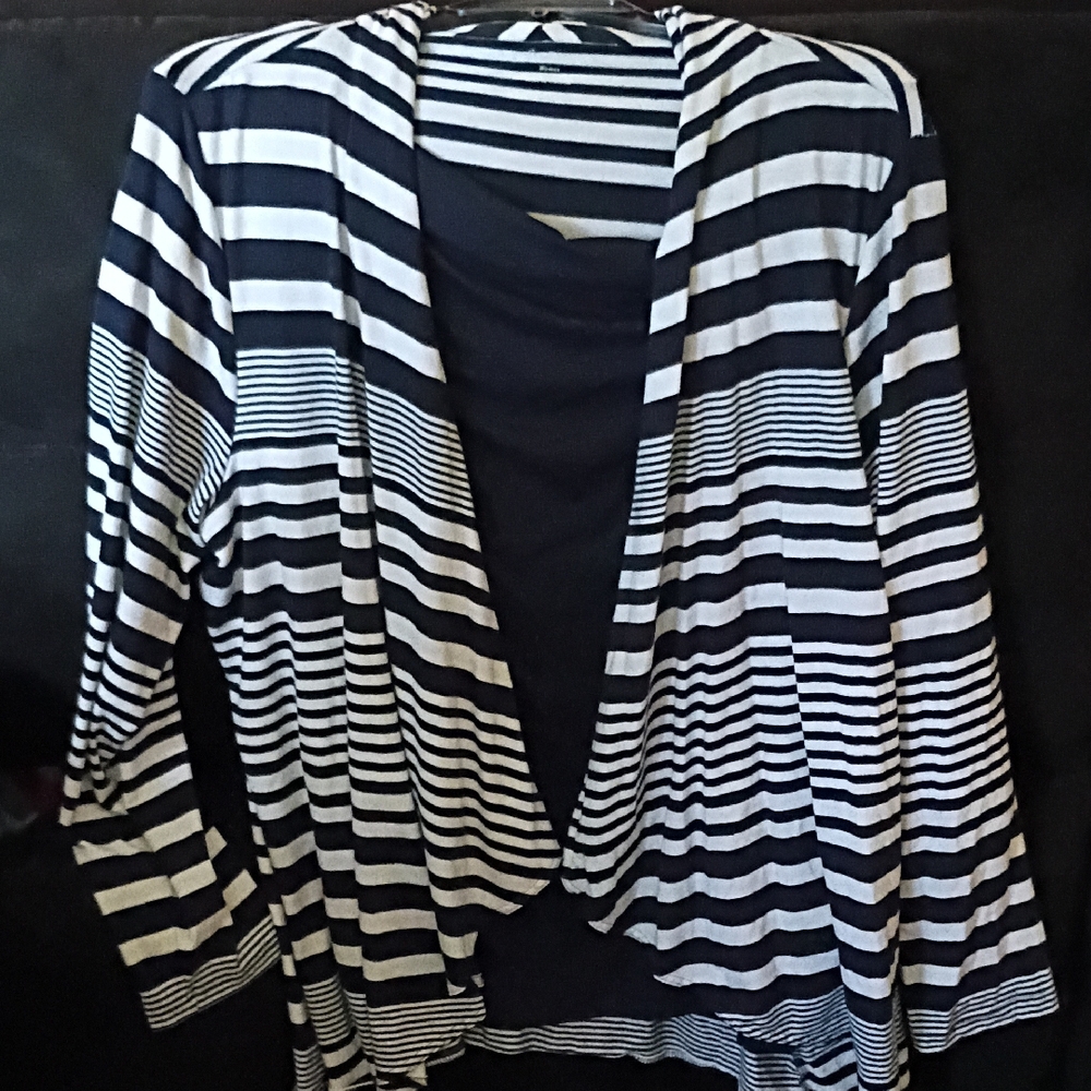 Time & Tru Black & White Striped Cardigan Women's Size 2X GUC
